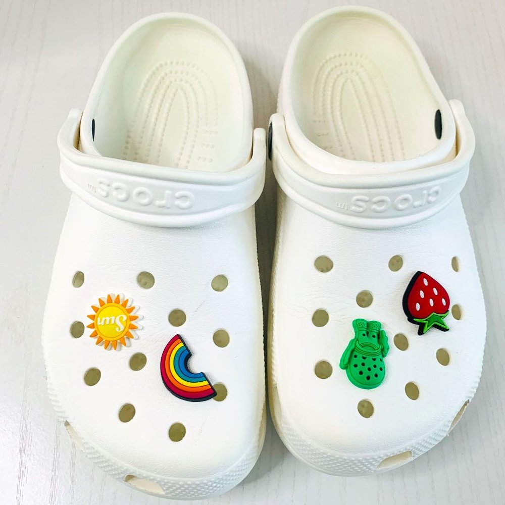 White Crocs with Charms W8 M6